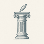 Duplicate image of the classic feather and pillar illustration used as a logo or icon.
